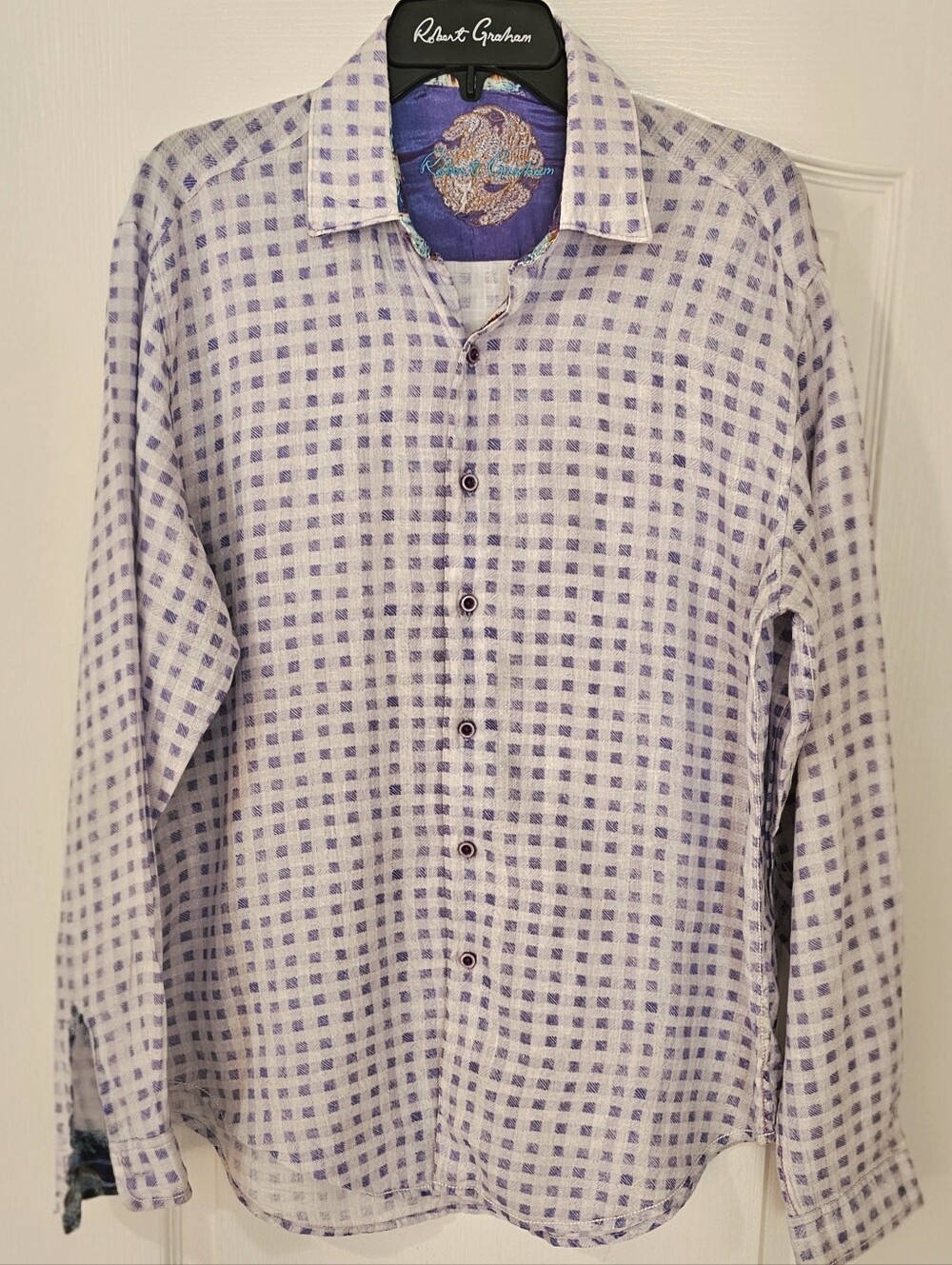Robert Graham Lavender and White Check Long-Sleeve Button-Down Shirt